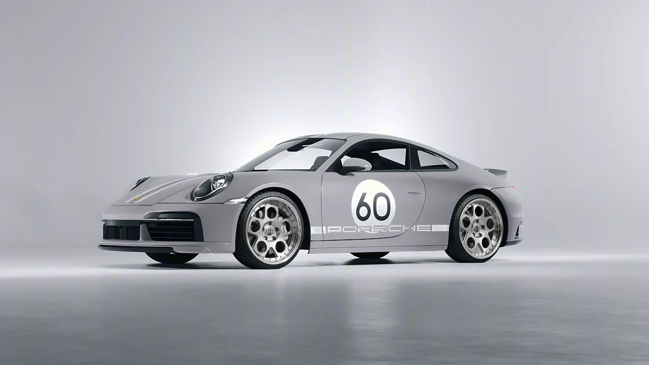 Porsche 911 Sport Classic 2024 on HRE Performance Wheels 454 forged wheels, front three-quarter view