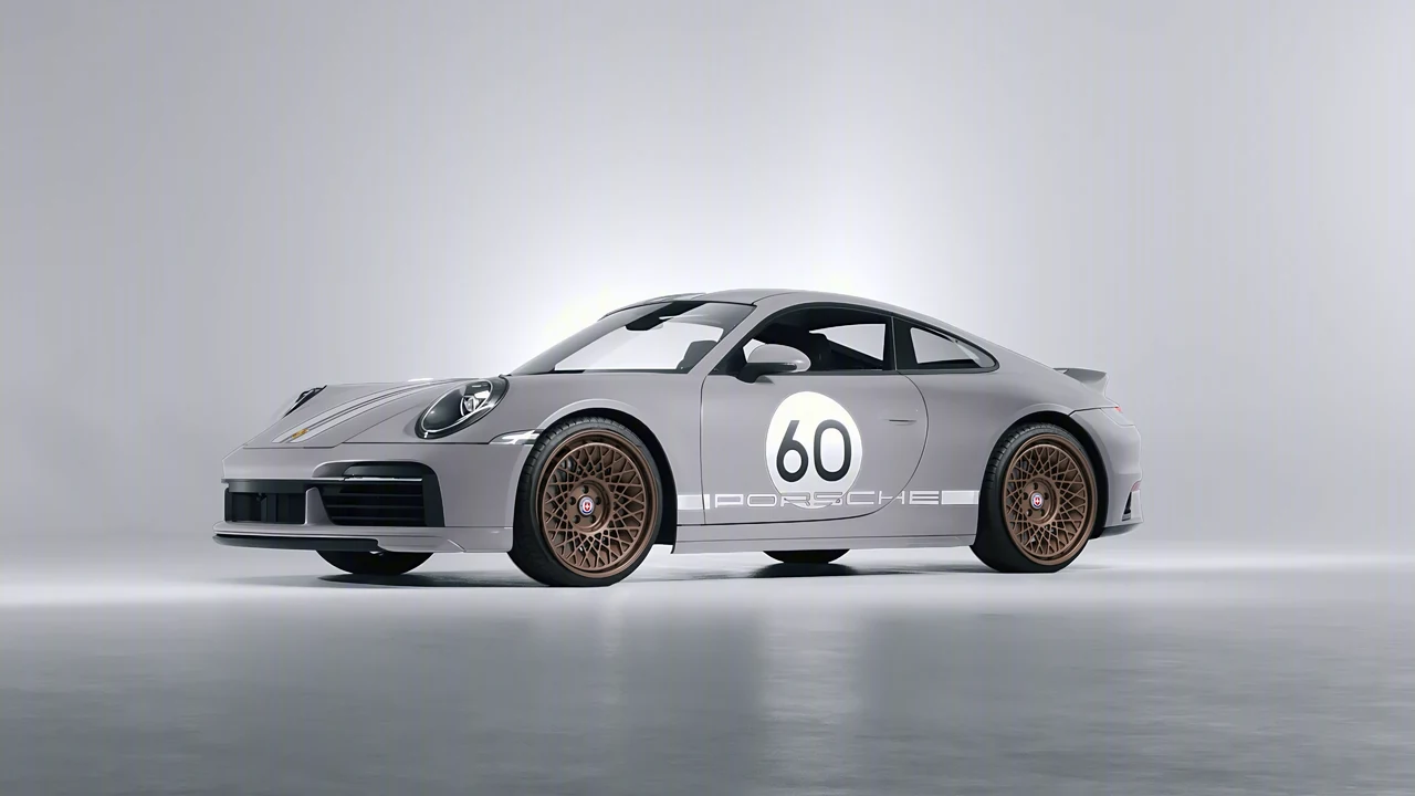 Porsche 911 Sport Classic 2024 on HRE Performance Wheels 501-GTM forged wheels, front three-quarter view