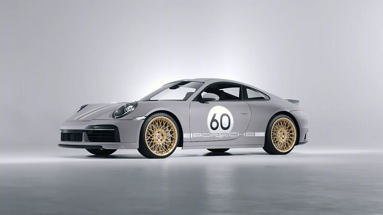 Porsche 911 Sport Classic 2024 on HRE Performance Wheels 501M forged wheels, front three-quarter view