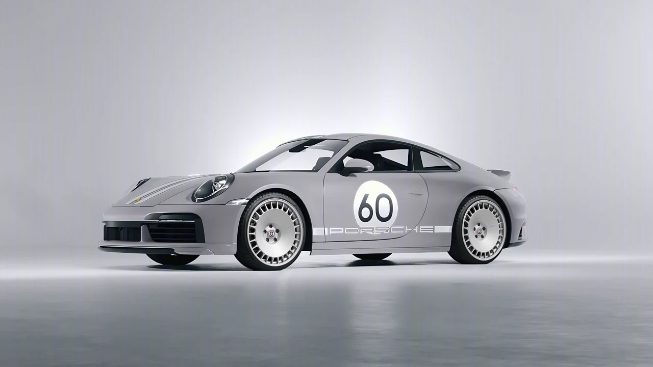 Porsche 911 Sport Classic 2024 on HRE Performance Wheels 935M forged wheels, front three-quarter view