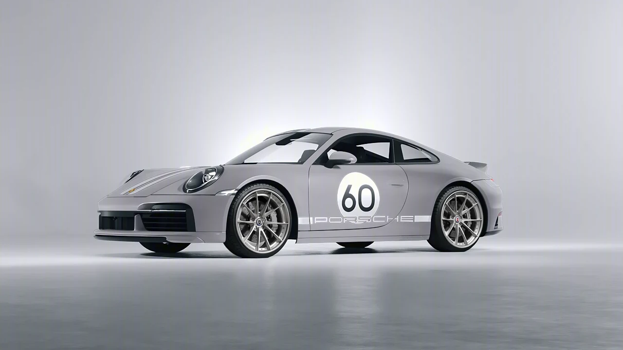 Porsche 911 Sport Classic 2024 on HRE Performance Wheels S204 forged wheels, front three-quarter view