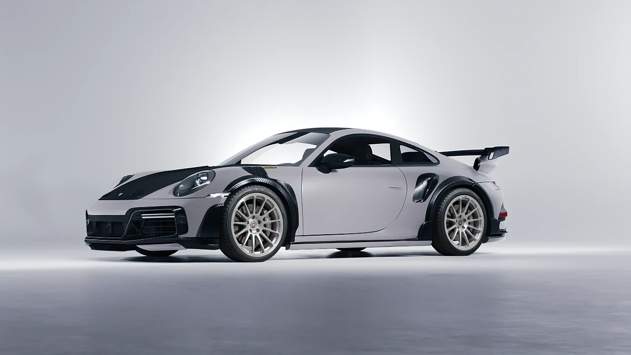 Porsche 911 TechArt GTstreet R 2022 on HRE Performance Wheels 303M forged wheels, front three-quarter view