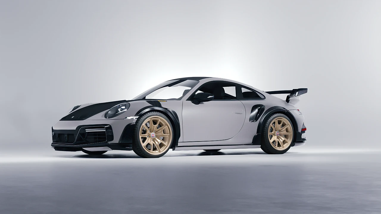 Porsche 911 TechArt GTstreet R 2022 on HRE Performance Wheels 427M forged wheels, front three-quarter view