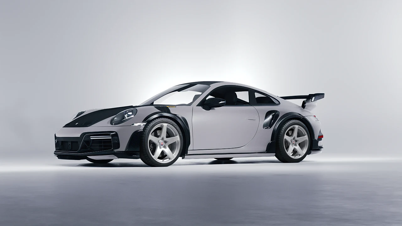 Porsche 911 TechArt GTstreet R 2022 on HRE Performance Wheels 527M forged wheels, front three-quarter view