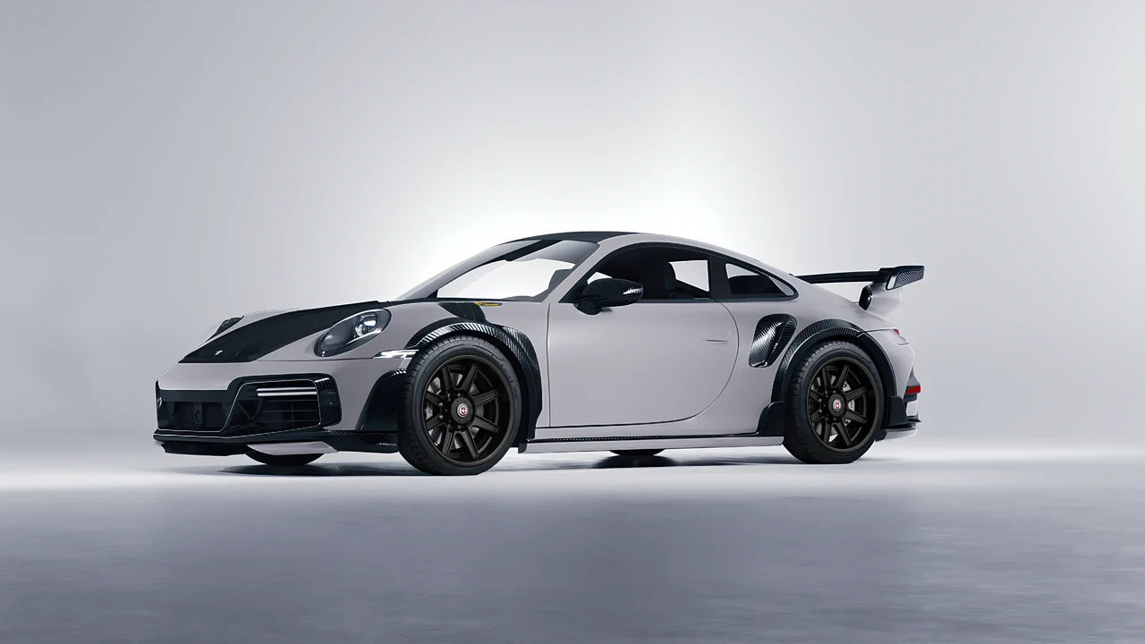 Porsche 911 TechArt GTstreet R 2022 on HRE Performance Wheels HD188H forged wheels, front three-quarter view