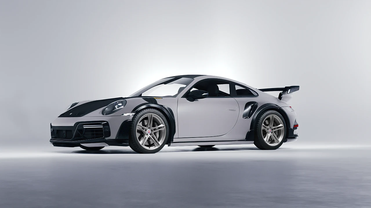 Porsche 911 TechArt GTstreet R 2022 on HRE Performance Wheels P207 forged wheels, front three-quarter view