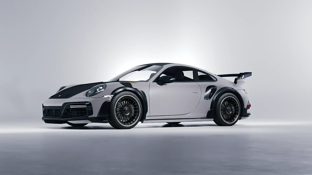 Porsche 911 TechArt GTstreet R 2022 on RDB LA Twenty Two forged wheels, front three-quarter view