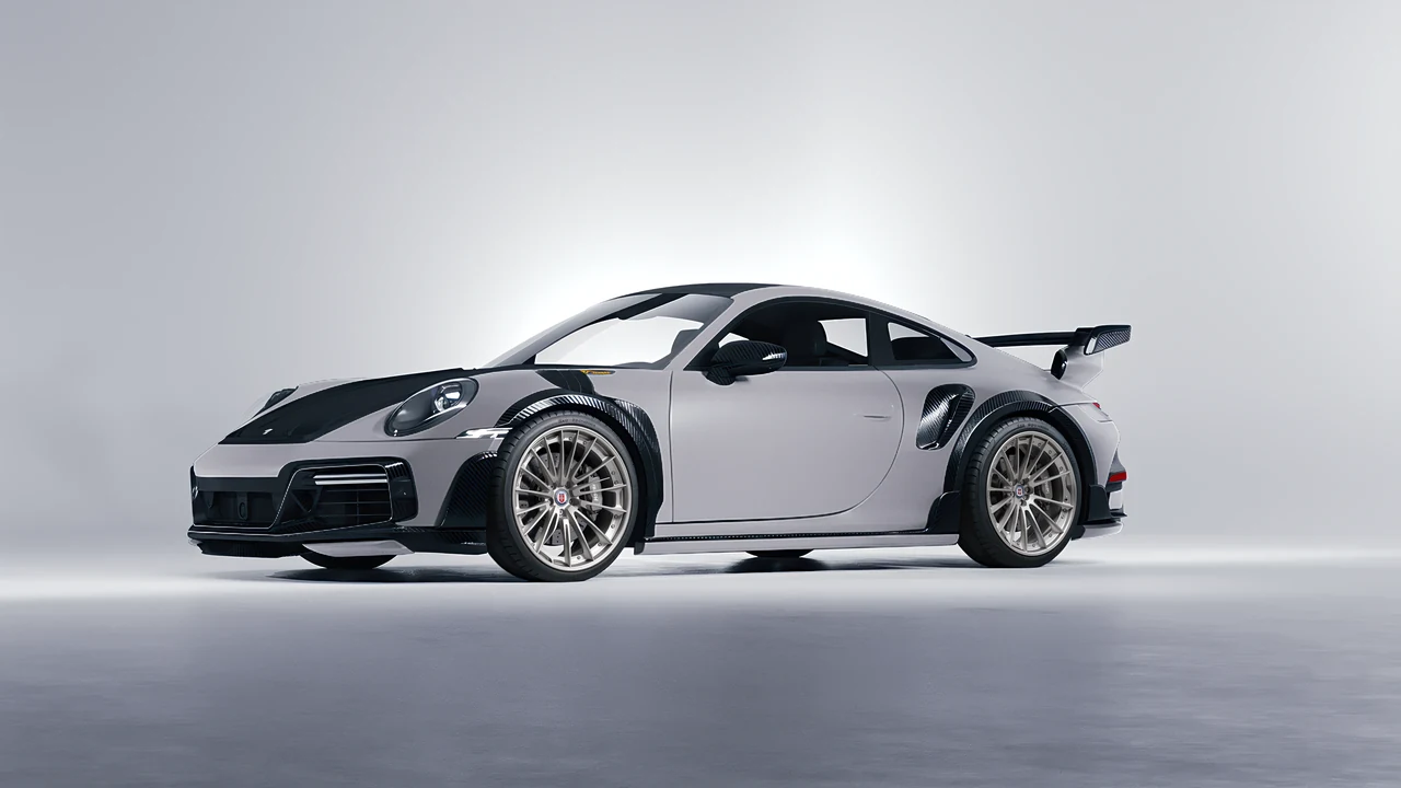 Porsche 911 TechArt GTstreet R 2022 on HRE Performance Wheels S209 forged wheels, front three-quarter view