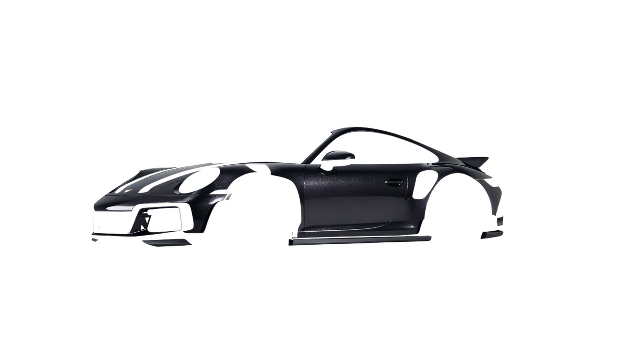 Porsche 911 TechArt GTstreet R Touring 2022 wrapped in Mystery Black (Avery Dennison SW900-184-M), front three-quarter view