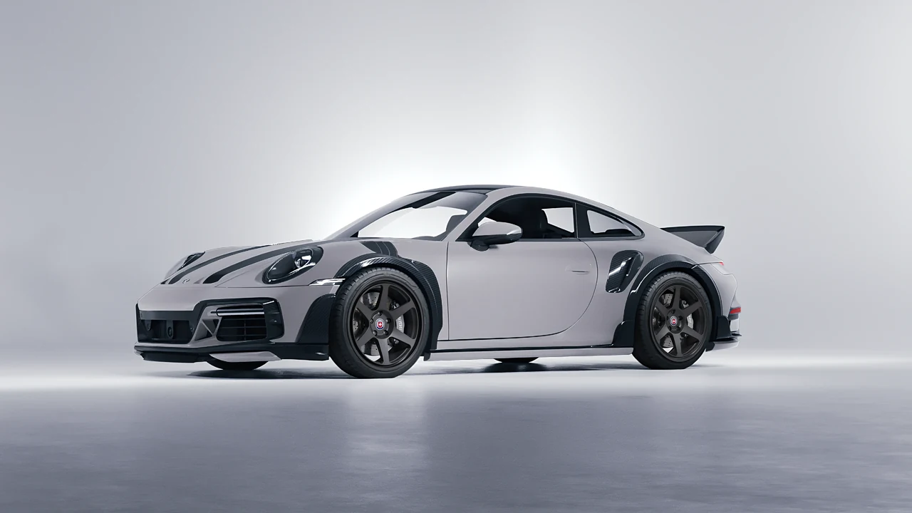 Porsche 911 TechArt GTstreet R Touring 2022 on HRE Performance Wheels 306-GT forged wheels, front three-quarter view