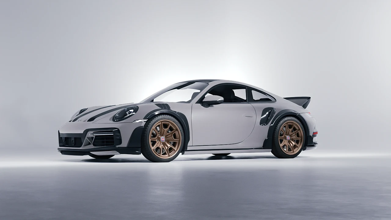 Porsche 911 TechArt GTstreet R Touring 2022 on HRE Performance Wheels 427 forged wheels, front three-quarter view
