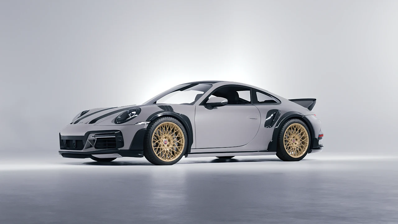 Porsche 911 TechArt GTstreet R Touring 2022 on HRE Performance Wheels 501M forged wheels, front three-quarter view