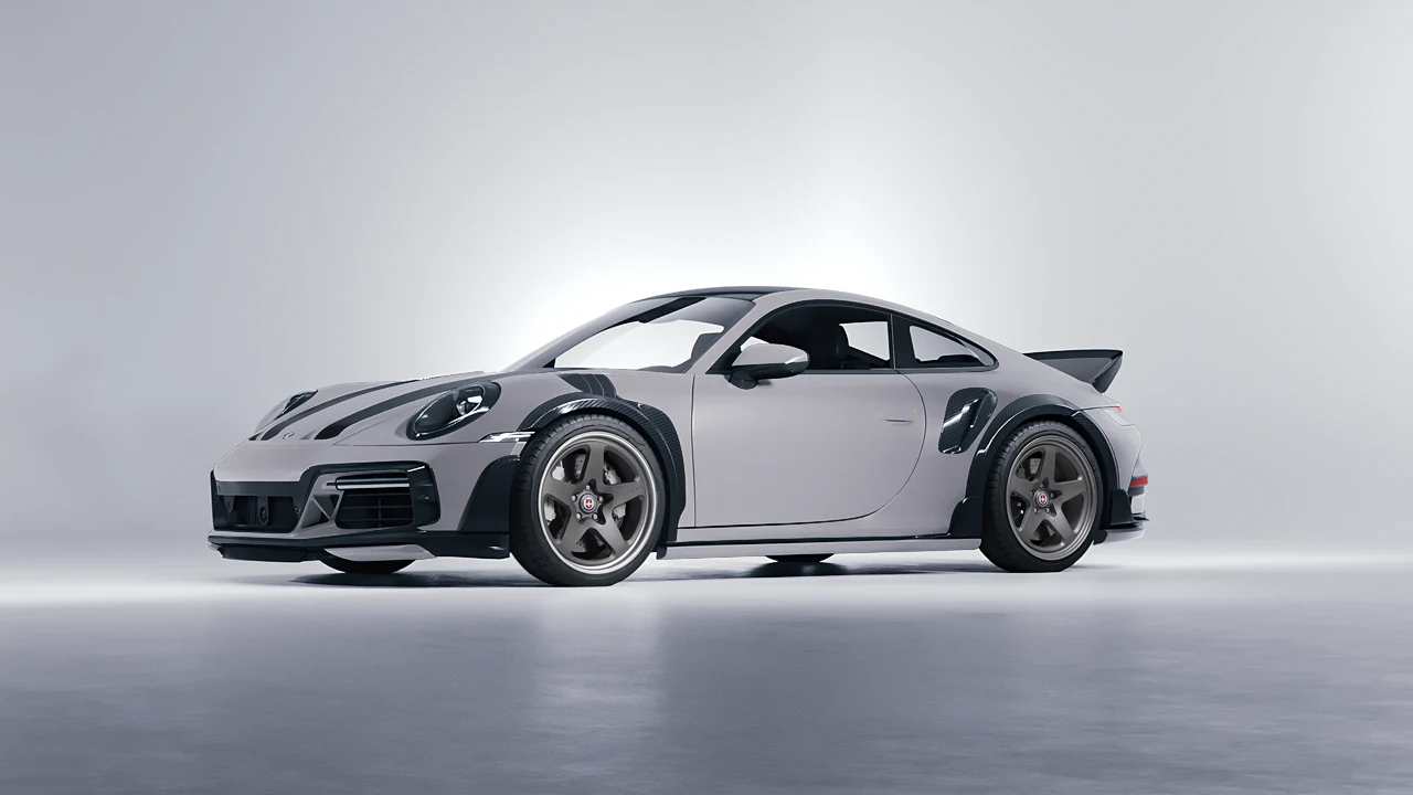 Porsche 911 TechArt GTstreet R Touring 2022 on HRE Performance Wheels 527 forged wheels, front three-quarter view