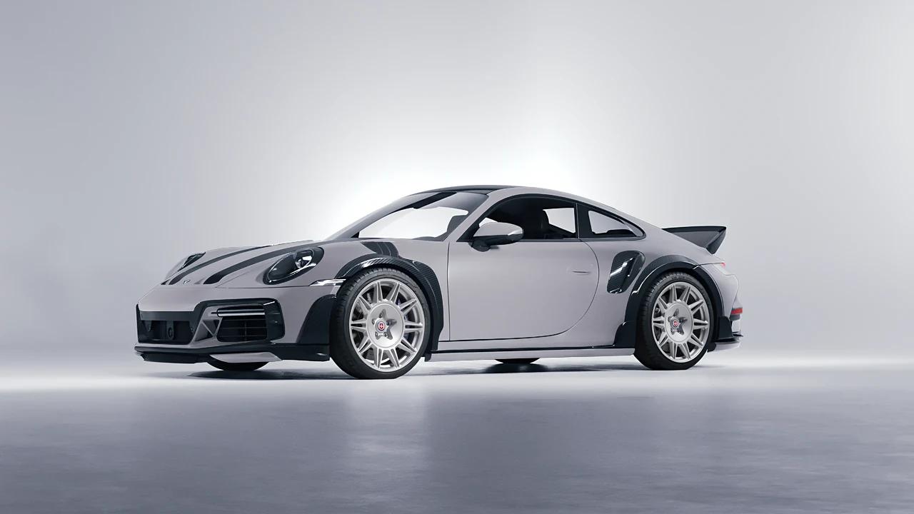 Porsche 911 TechArt GTstreet R Touring 2022 on HRE Performance Wheels 528M forged wheels, front three-quarter view
