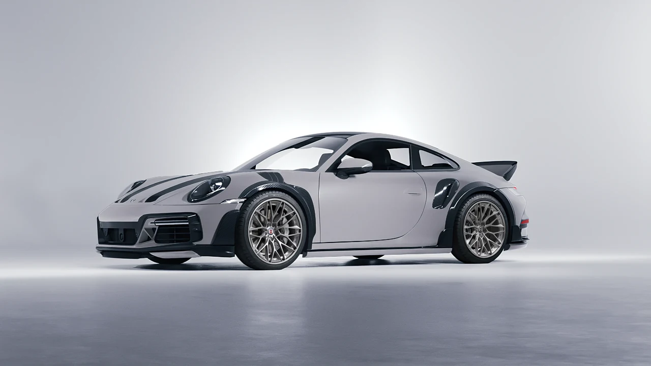 Porsche 911 TechArt GTstreet R Touring 2022 on HRE Performance Wheels S200 forged wheels, front three-quarter view