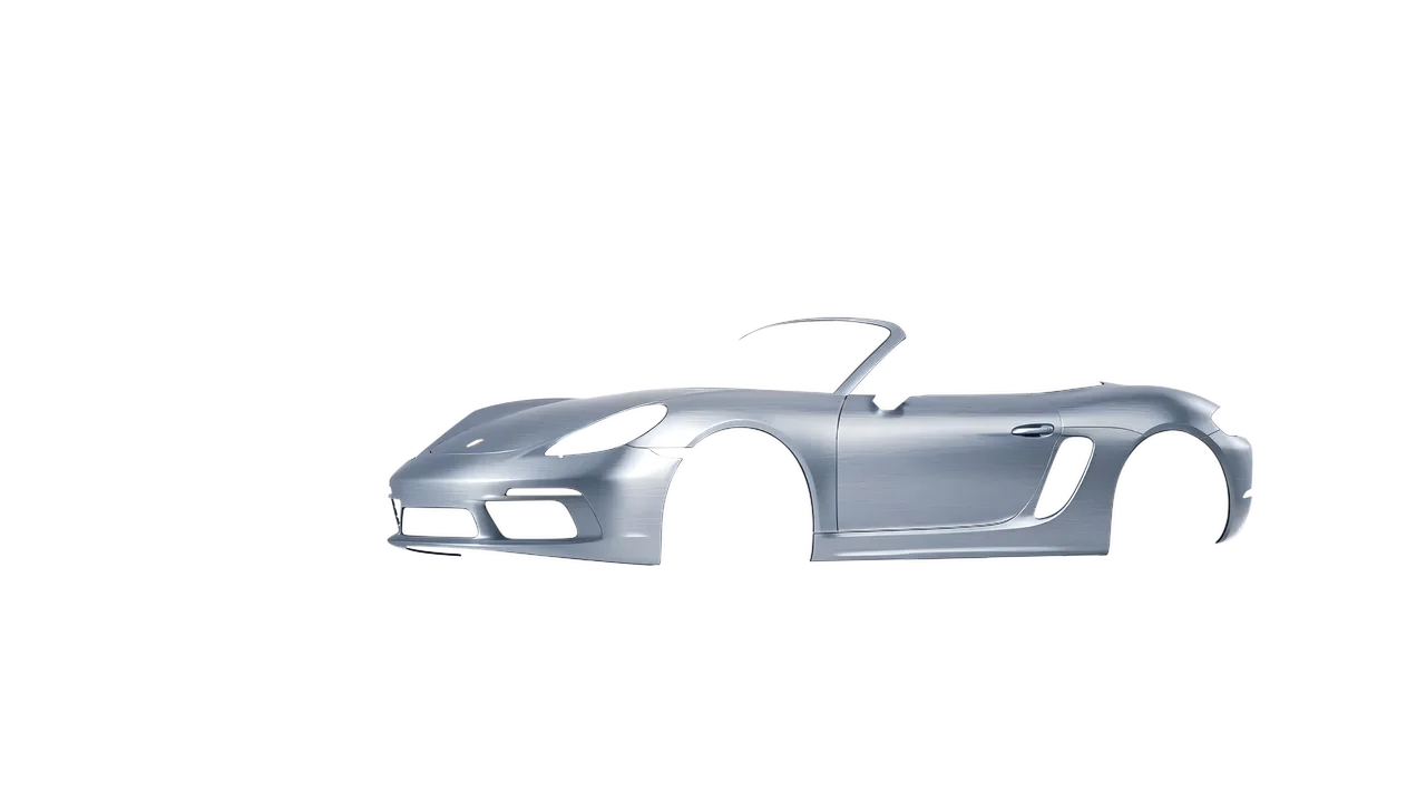 Porsche Boxster 2023 wrapped in Brushed Aluminum (Avery Dennison SW900-812-X), front three-quarter view