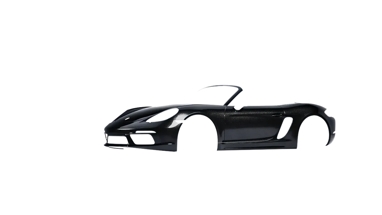 Porsche Boxster 2023 wrapped in Mystery Black (Avery Dennison SW900-184-M), front three-quarter view