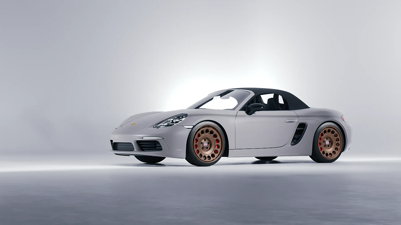 Porsche Boxster 2023 on HRE Performance Wheels 037-GTM forged wheels, front three-quarter view