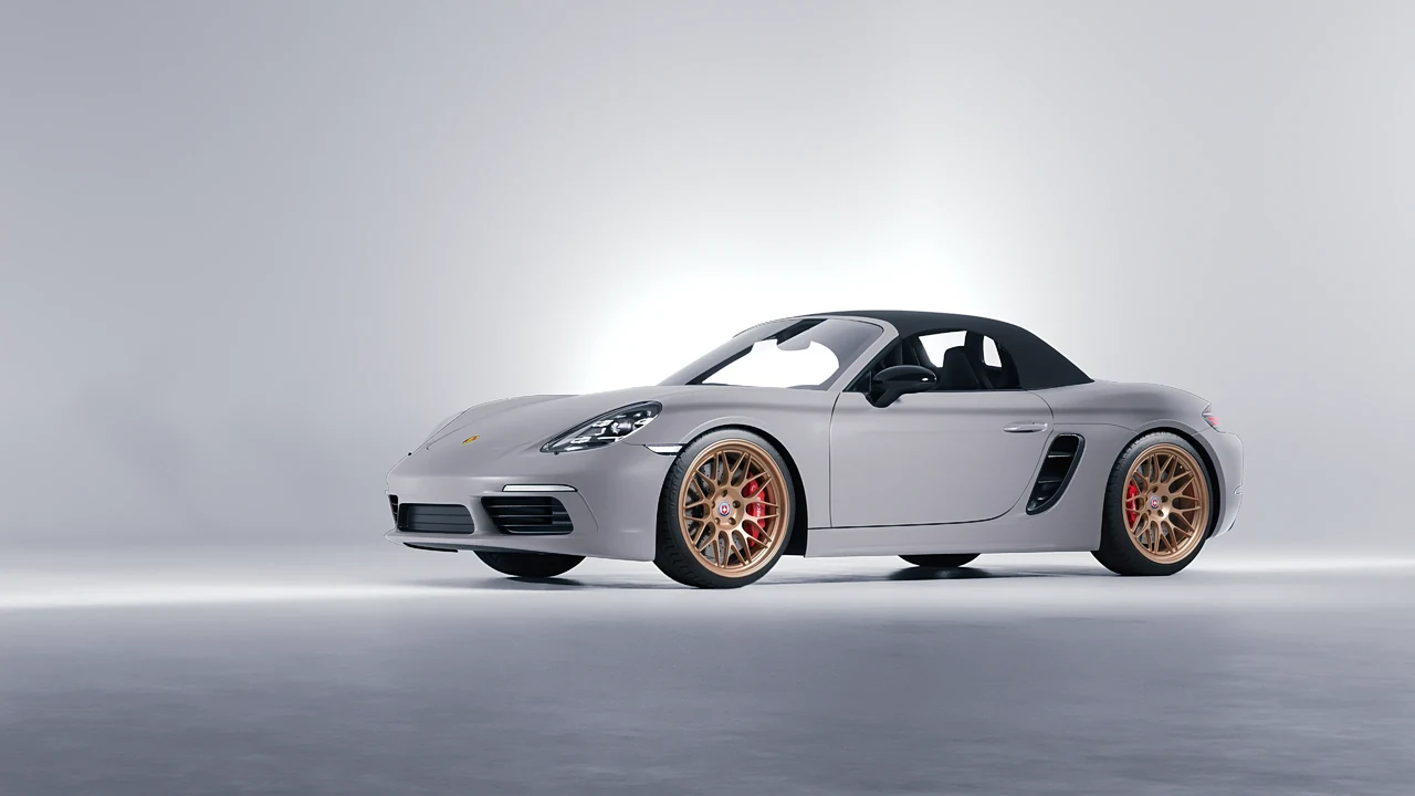 Porsche Boxster 2023 on HRE Performance Wheels 300-GTS forged wheels, front three-quarter view