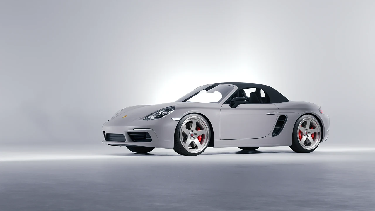 Porsche Boxster 2023 on HRE Performance Wheels 305 forged wheels, front three-quarter view