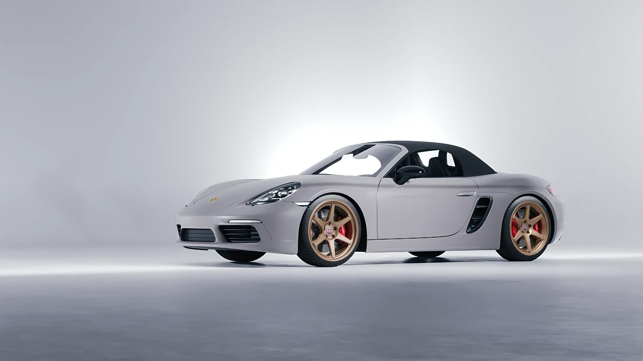 Porsche Boxster 2023 on HRE Performance Wheels 306-GTS forged wheels, front three-quarter view