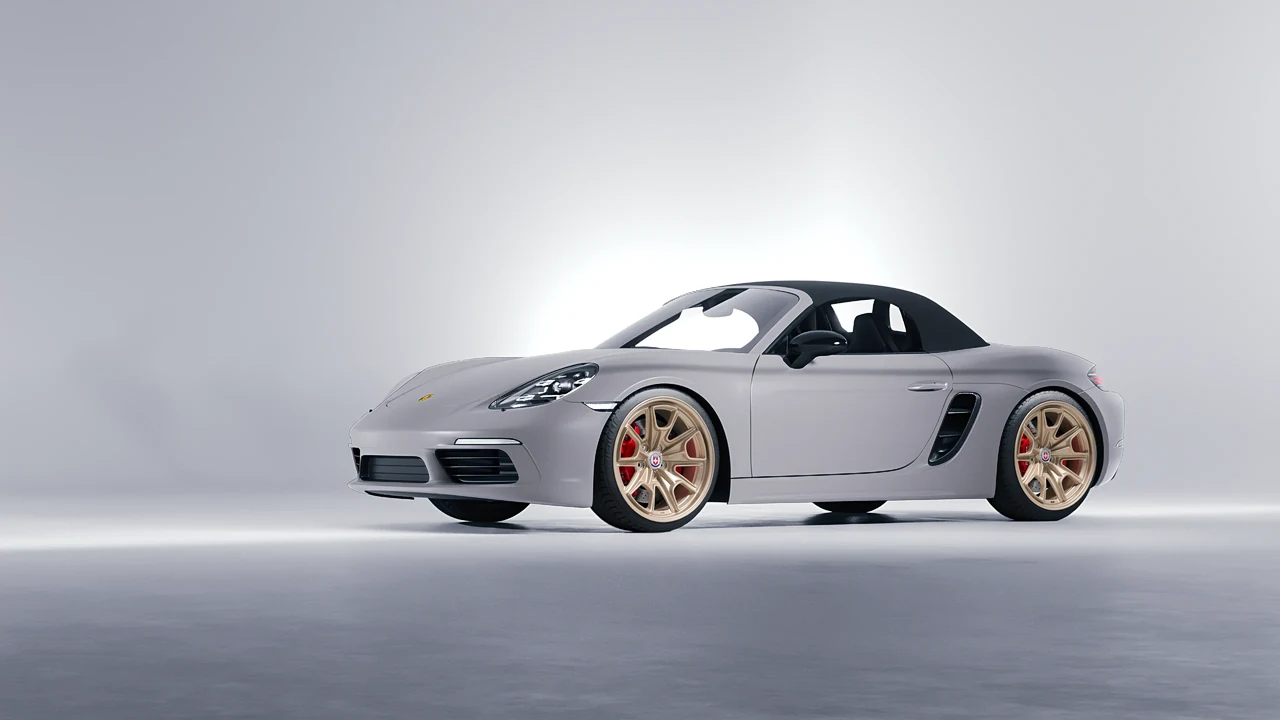 Porsche Boxster 2023 on HRE Performance Wheels 427M forged wheels, front three-quarter view