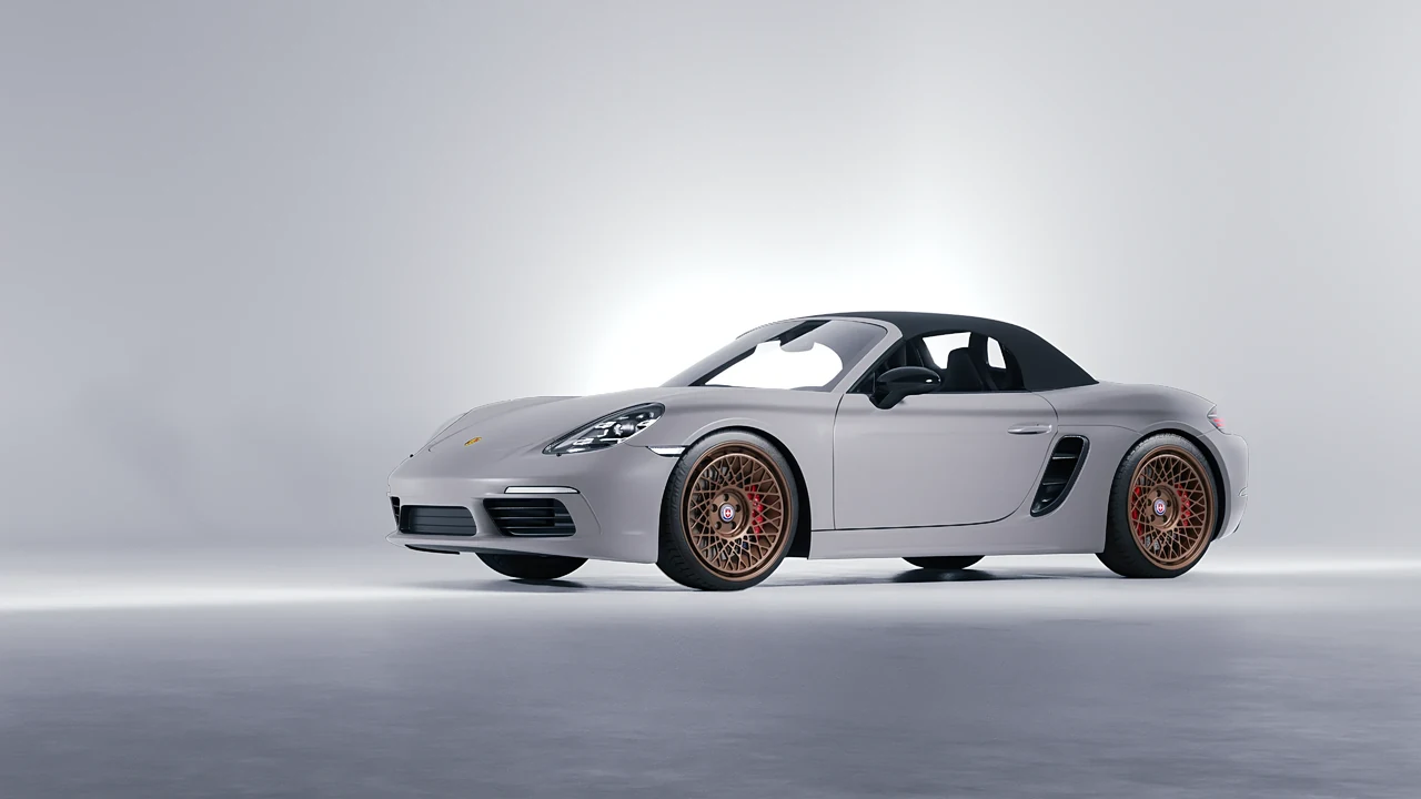 Porsche Boxster 2023 on HRE Performance Wheels 501-GTM forged wheels, front three-quarter view