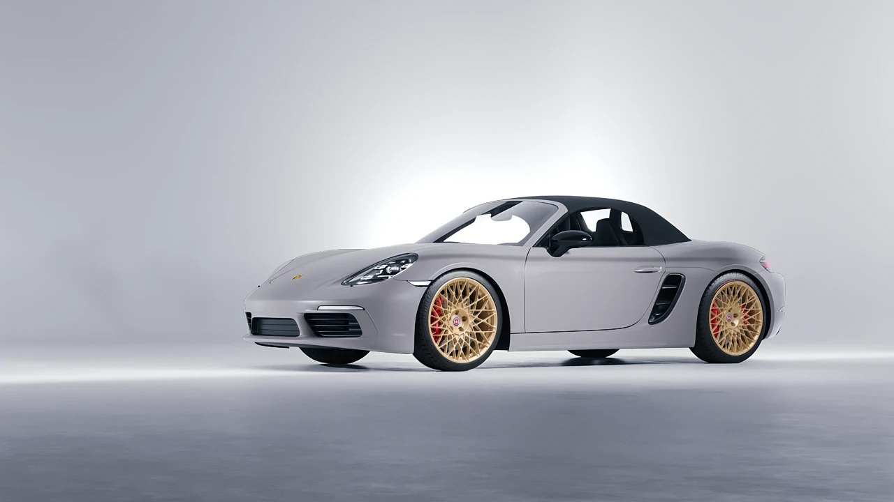 Porsche Boxster 2023 on HRE Performance Wheels 501M forged wheels, front three-quarter view