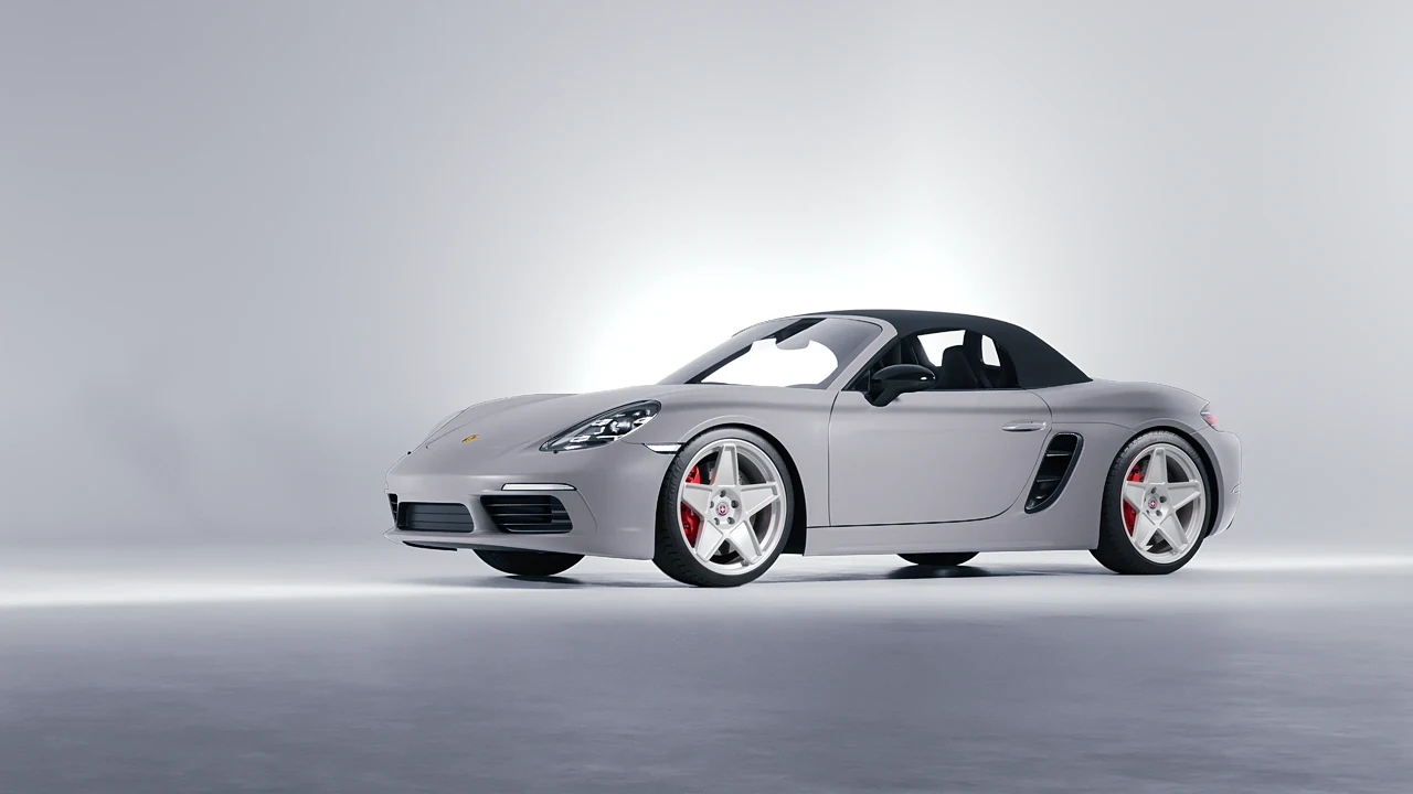 Porsche Boxster 2023 on HRE Performance Wheels 505M forged wheels, front three-quarter view