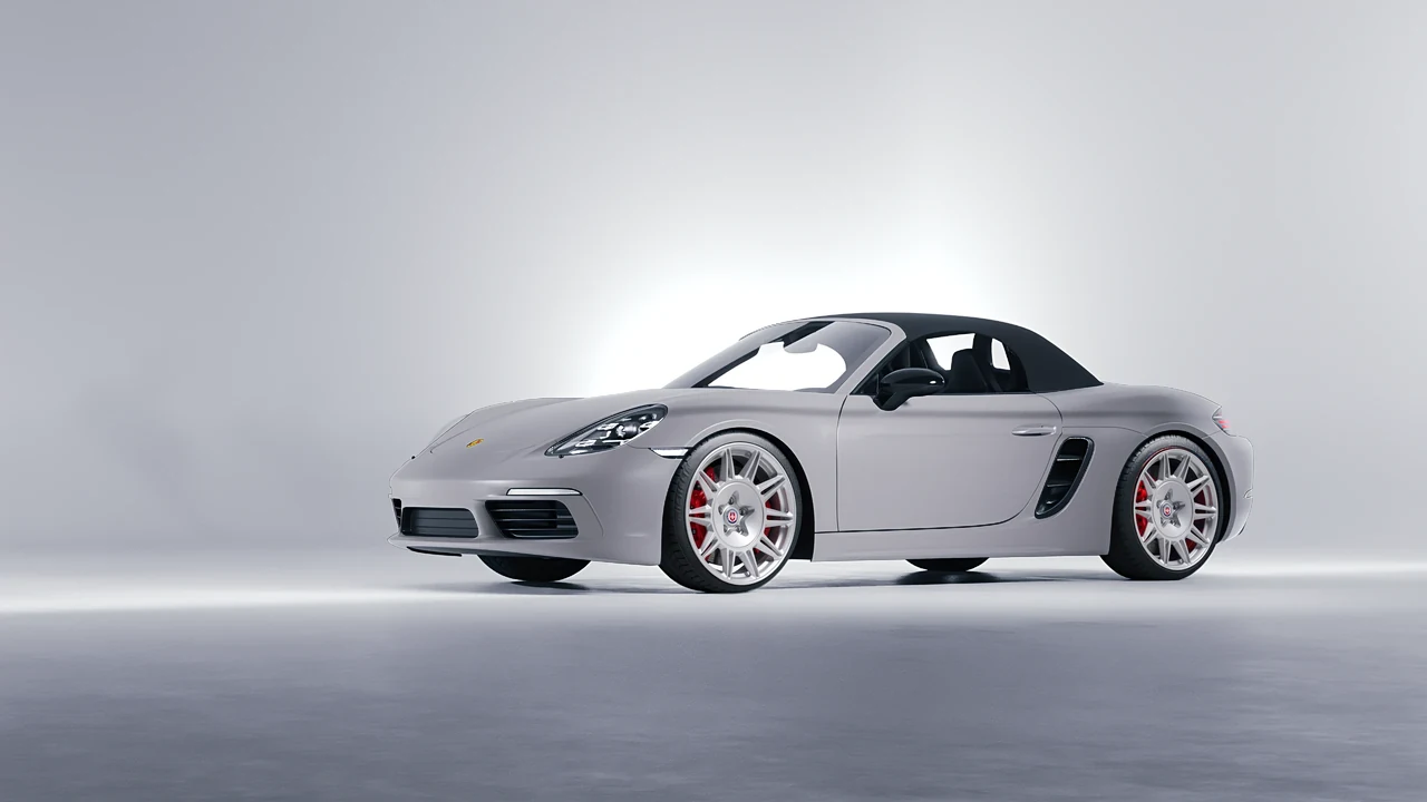 Porsche Boxster 2023 on HRE Performance Wheels 528M forged wheels, front three-quarter view