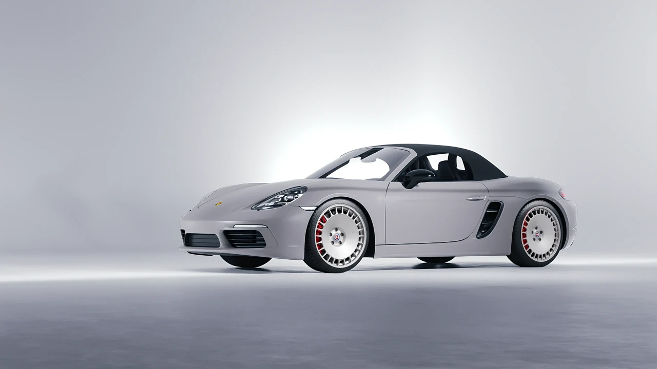 Porsche Boxster 2023 on HRE Performance Wheels 935M forged wheels, front three-quarter view