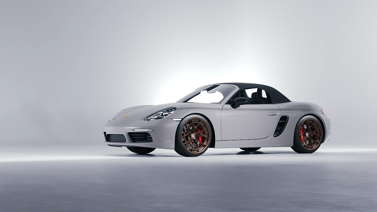 Porsche Boxster 2023 on HRE Performance Wheels P301 forged wheels, front three-quarter view