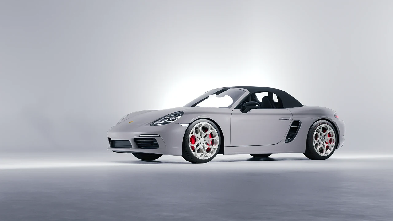 Porsche Boxster 2023 on RDB LA Revolver forged wheels, front three-quarter view