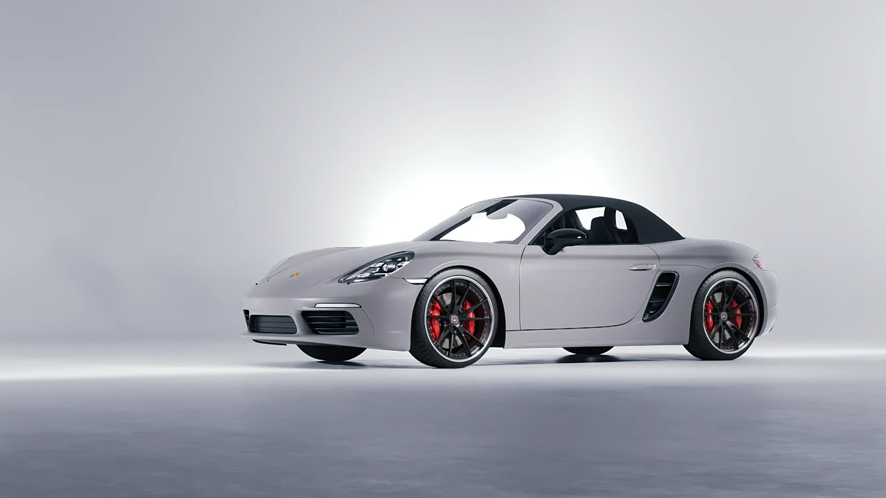 Porsche Boxster 2023 on HRE Performance Wheels S104 forged wheels, front three-quarter view
