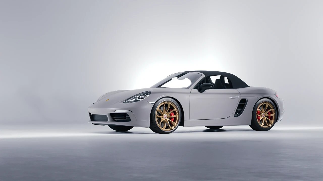 Porsche Boxster 2023 on HRE Performance Wheels S201H forged wheels, front three-quarter view