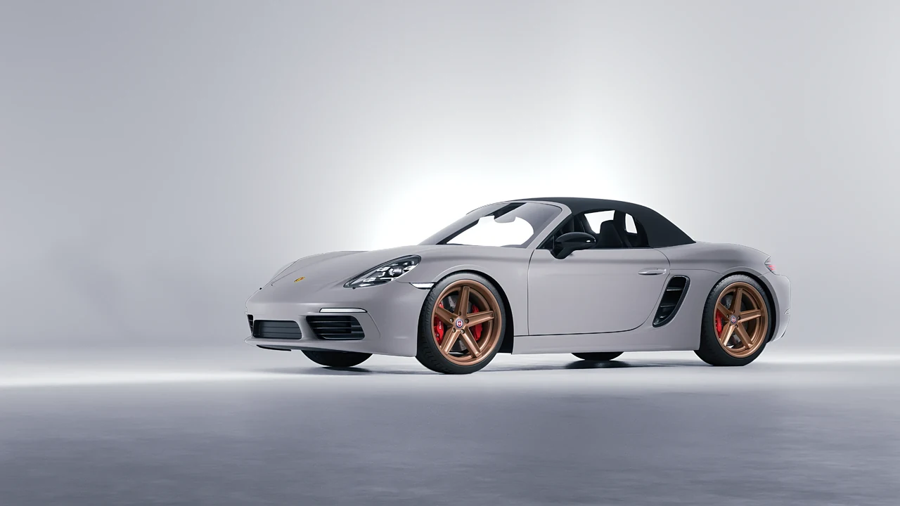 Porsche Boxster 2023 on HRE Performance Wheels Tusk forged wheels, front three-quarter view