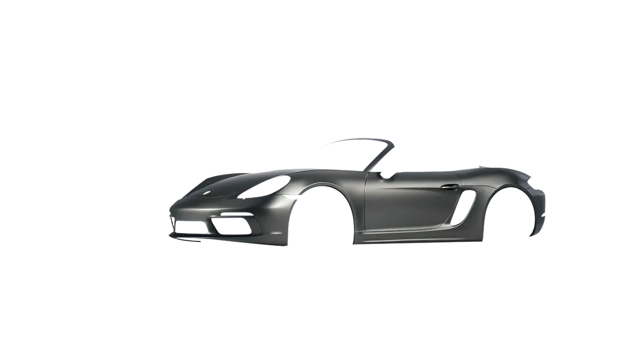 Porsche Boxster 2023 wrapped in Black Rock Grey (Avery Dennison SW900-823-M), front three-quarter view