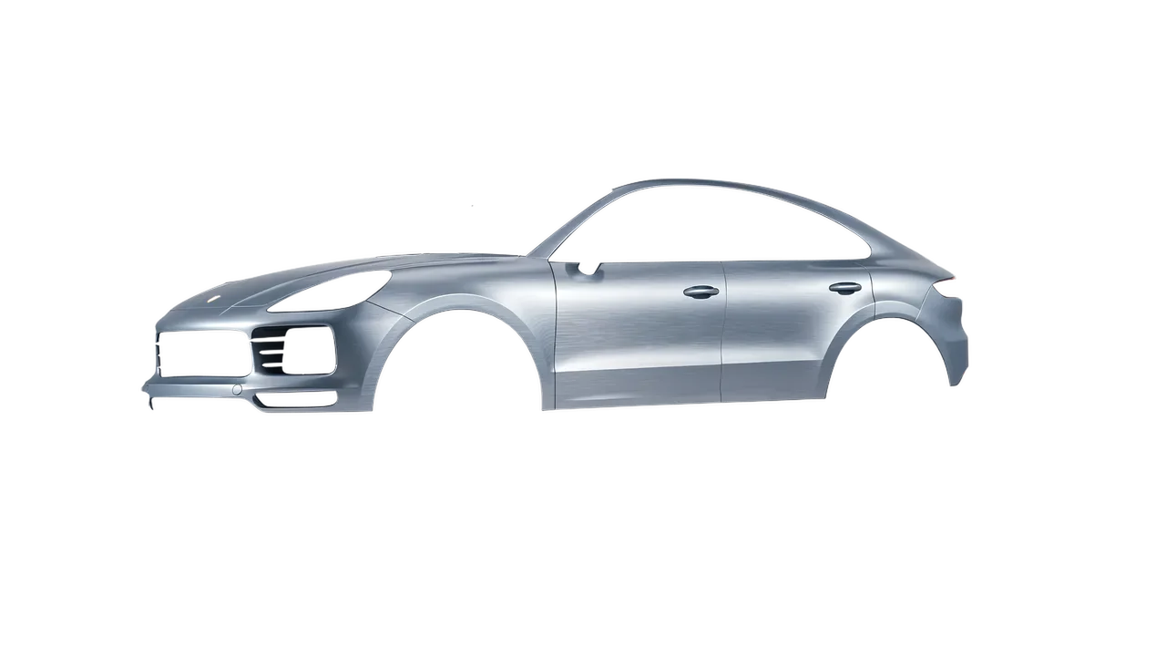 Porsche Cayenne Coupe Turbo 2019 wrapped in Brushed Aluminum (Avery Dennison SW900-812-X), front three-quarter view