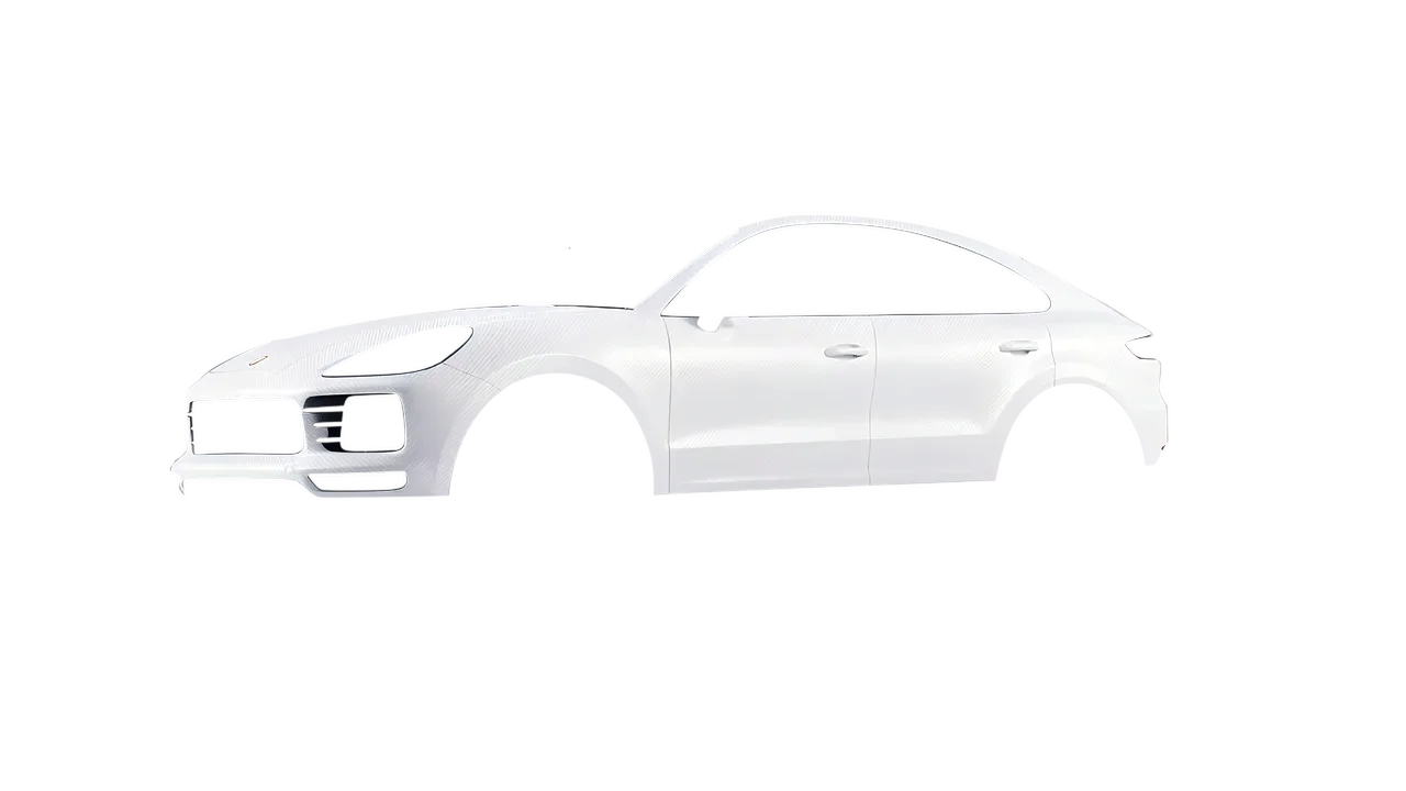 Porsche Cayenne Coupe Turbo 2019 wrapped in Carbon Fiber White (Avery Dennison SW900-115-X), front three-quarter view