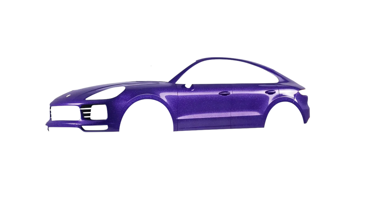 Porsche Cayenne Coupe Turbo 2019 wrapped in Purple (Avery Dennison SW900-587-D), front three-quarter view