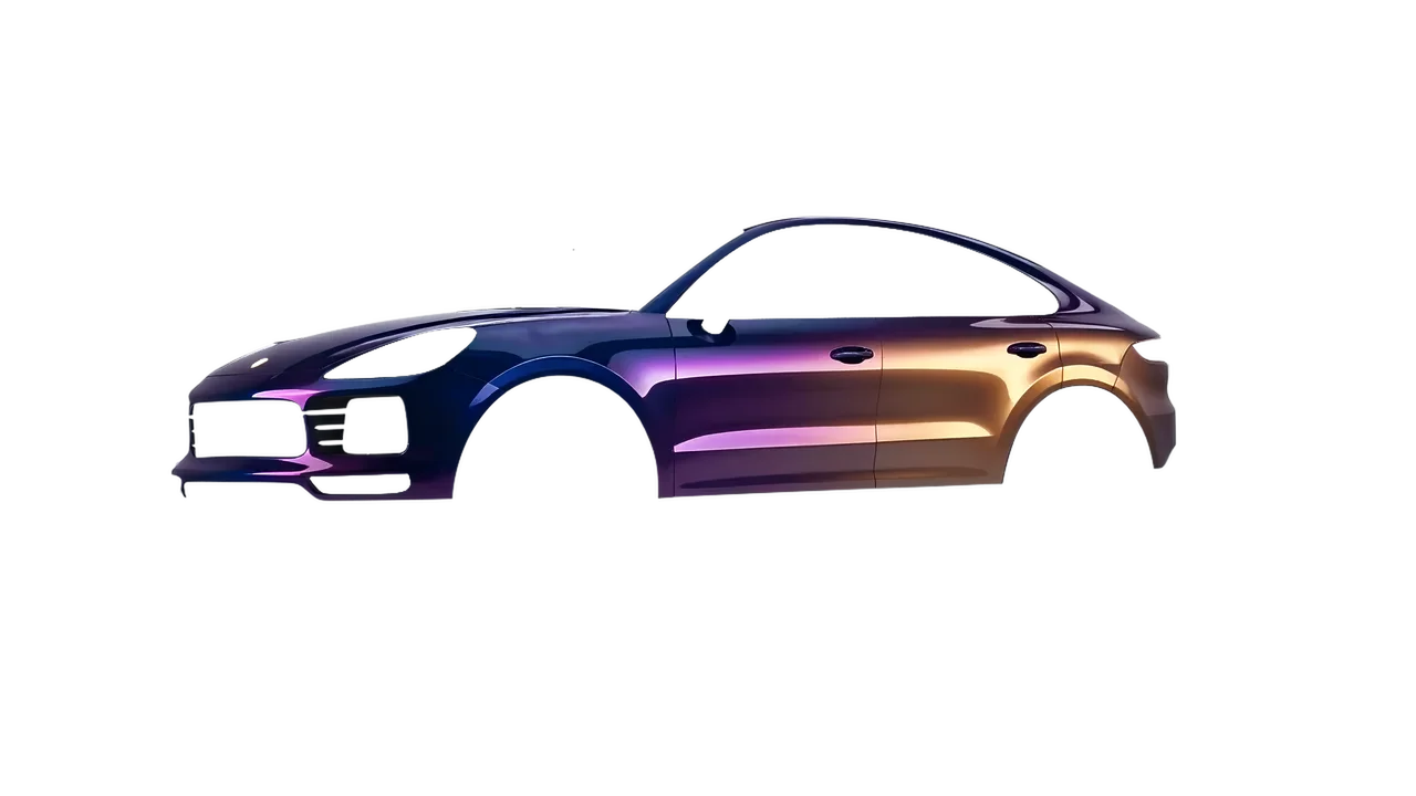 Porsche Cayenne Coupe Turbo 2019 wrapped in Gloss Flip Deep Space (3M GP278), front three-quarter view