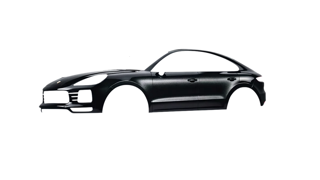 Porsche Cayenne Coupe Turbo 2019 wrapped in Mystery Black (Avery Dennison SW900-184-M), front three-quarter view
