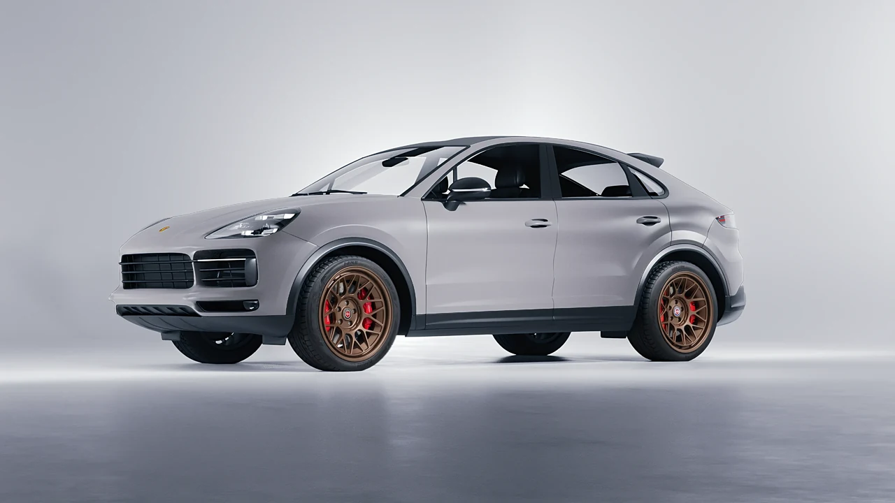 Porsche Cayenne Coupe Turbo 2019 on HRE Performance Wheels 500-GTM forged wheels, front three-quarter view