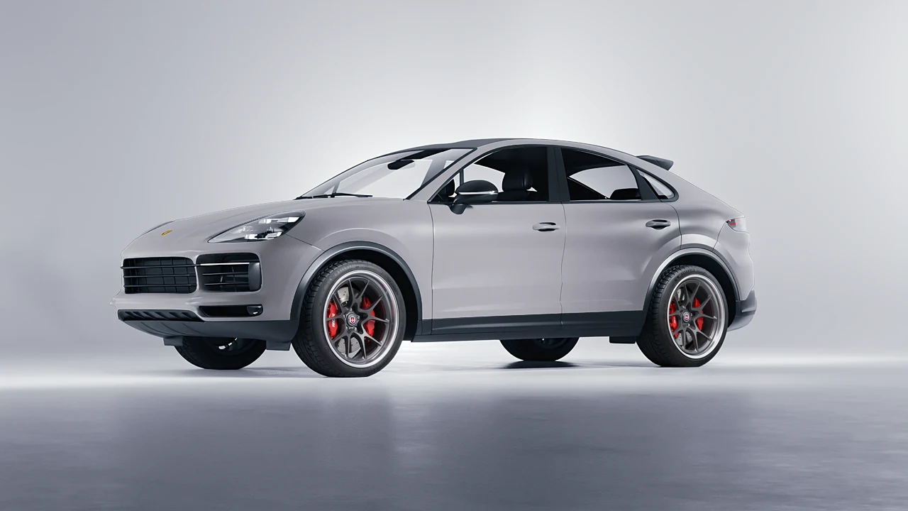 Porsche Cayenne Coupe Turbo 2019 on HRE Performance Wheels 521 forged wheels, front three-quarter view