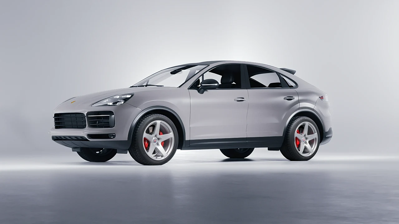 Porsche Cayenne Coupe Turbo 2019 on HRE Performance Wheels 527M forged wheels, front three-quarter view