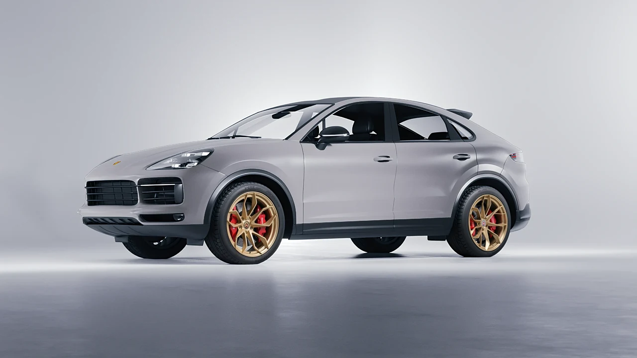 Porsche Cayenne Coupe Turbo 2019 on HRE Performance Wheels S201H forged wheels, front three-quarter view