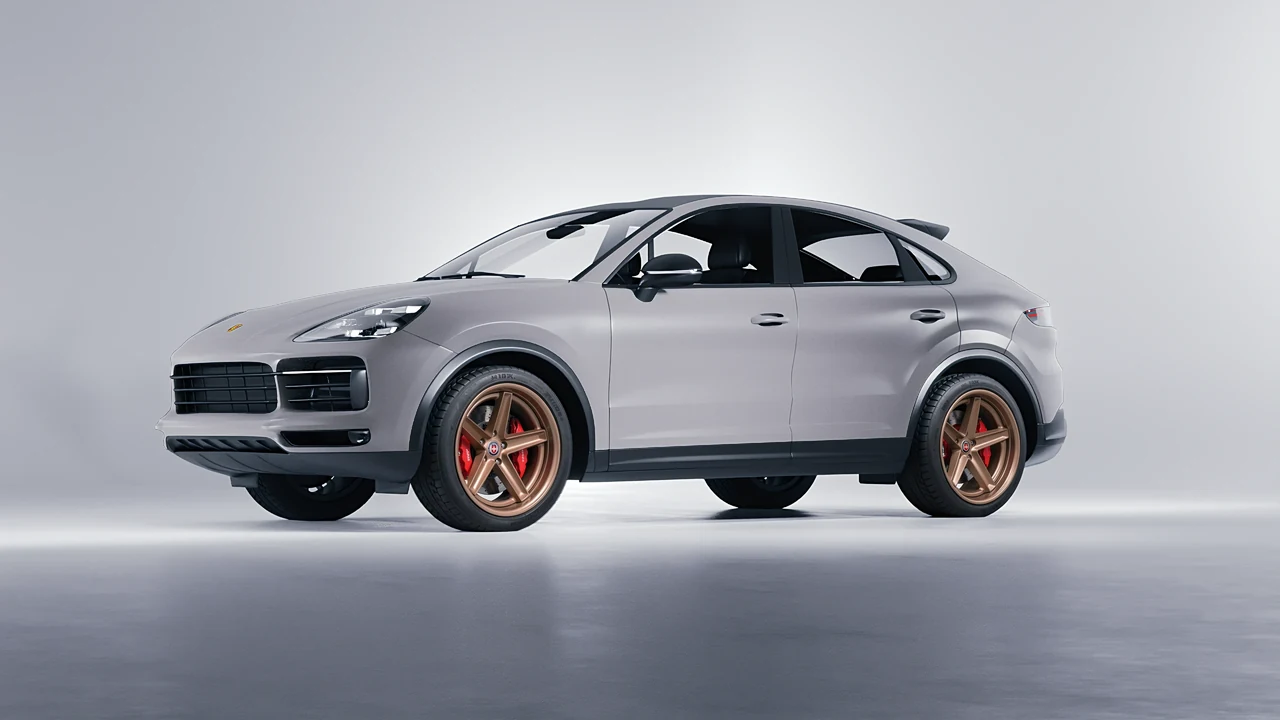 Porsche Cayenne Coupe Turbo 2019 on HRE Performance Wheels Tusk forged wheels, front three-quarter view