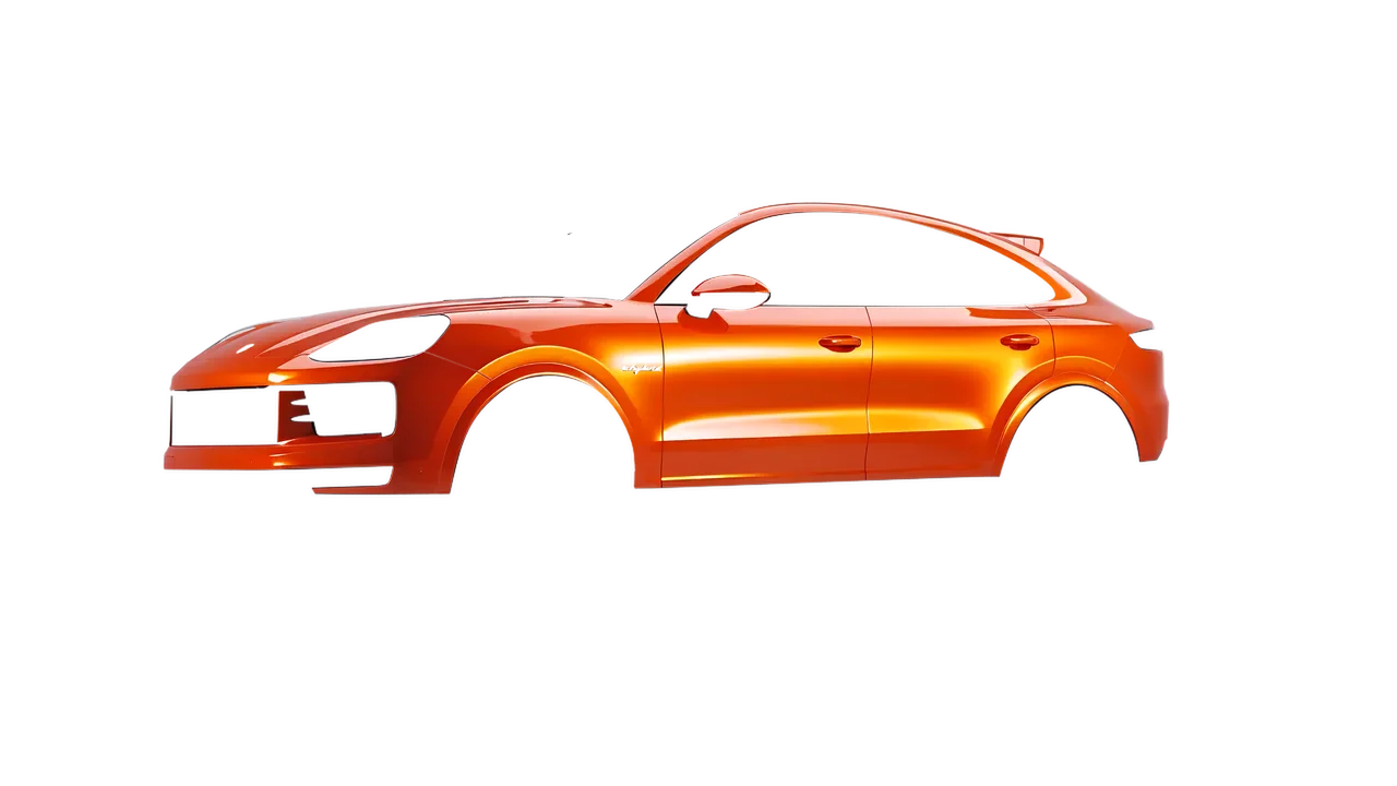 Porsche Cayenne E Hybrid Coupe 2024 wrapped in Fiery Orange (3M G364), front three-quarter view