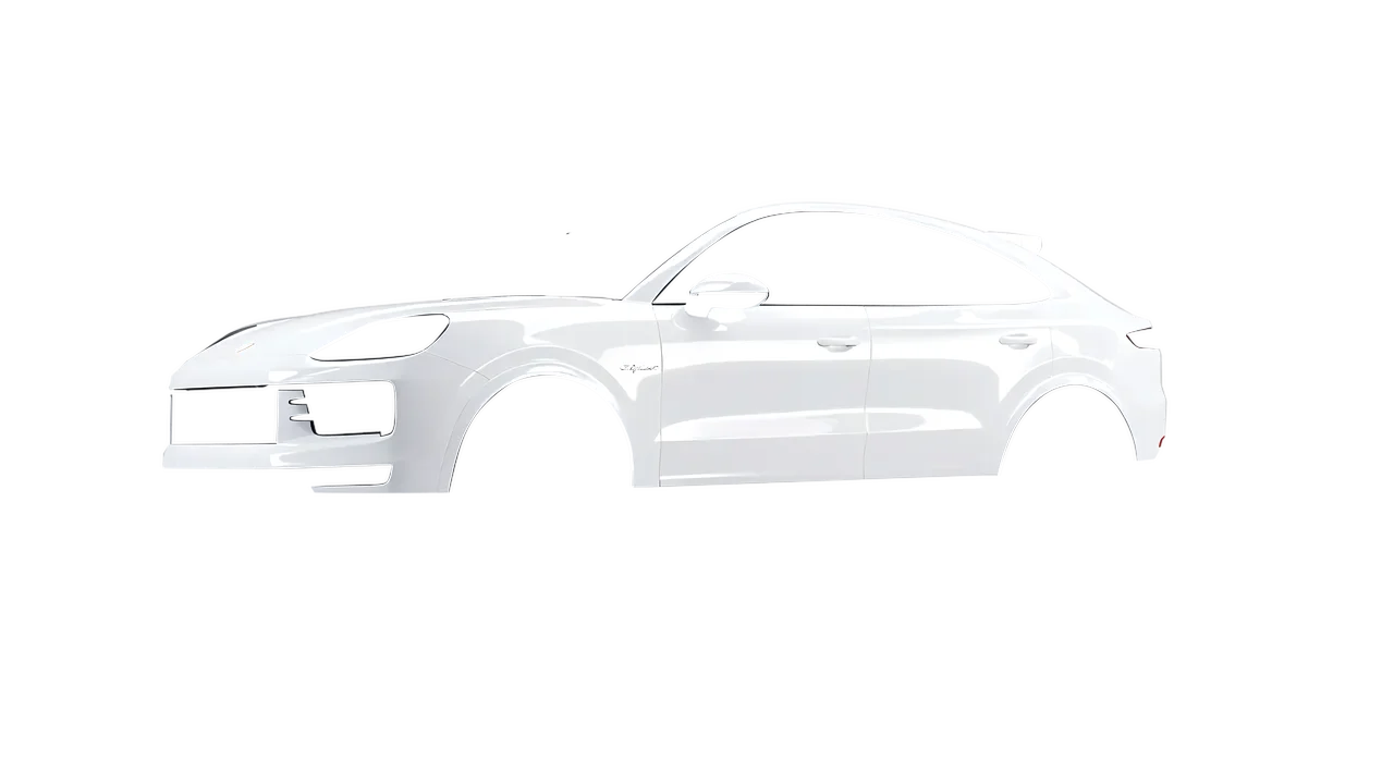 Porsche Cayenne E Hybrid Coupe 2024 wrapped in Gloss White (3M G10), front three-quarter view