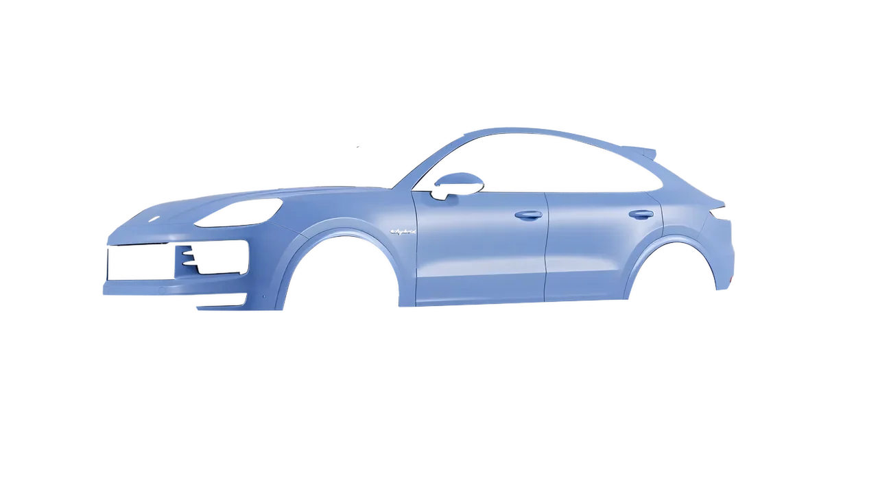Porsche Cayenne E Hybrid Coupe 2024 wrapped in Dreamline Blue (Avery Dennison SW900-616-O), front three-quarter view